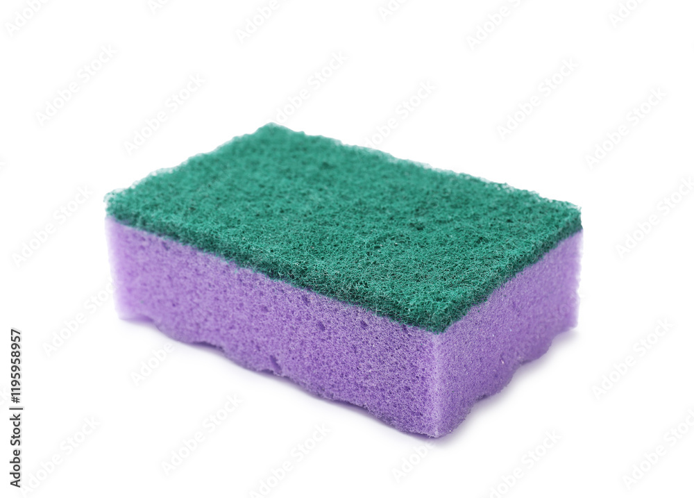 One purple sponge isolated on white. Cleaning tool One purple sponge isolated on white. Cleaning tool
