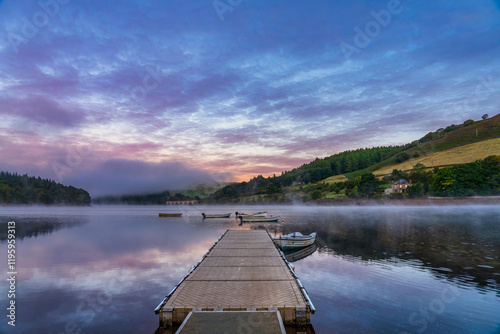 Ladybower Reservoir at sunrise in Peak District, UK photo