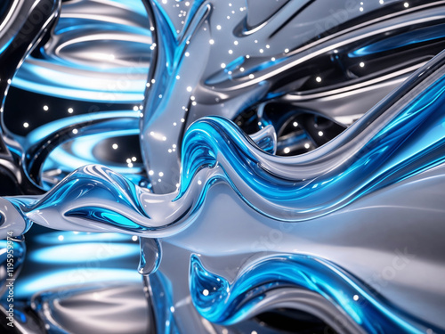 Digital waves and moving dots against a polished space.