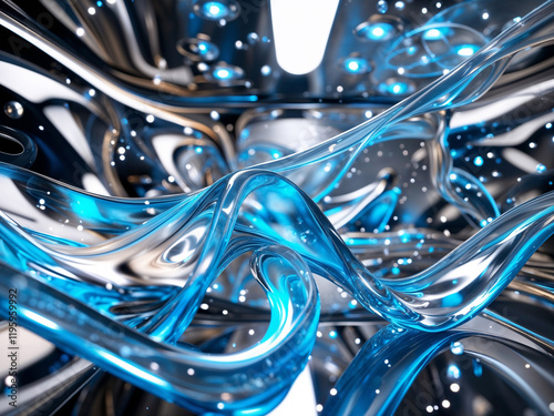 Digital waves and moving dots against a polished space.