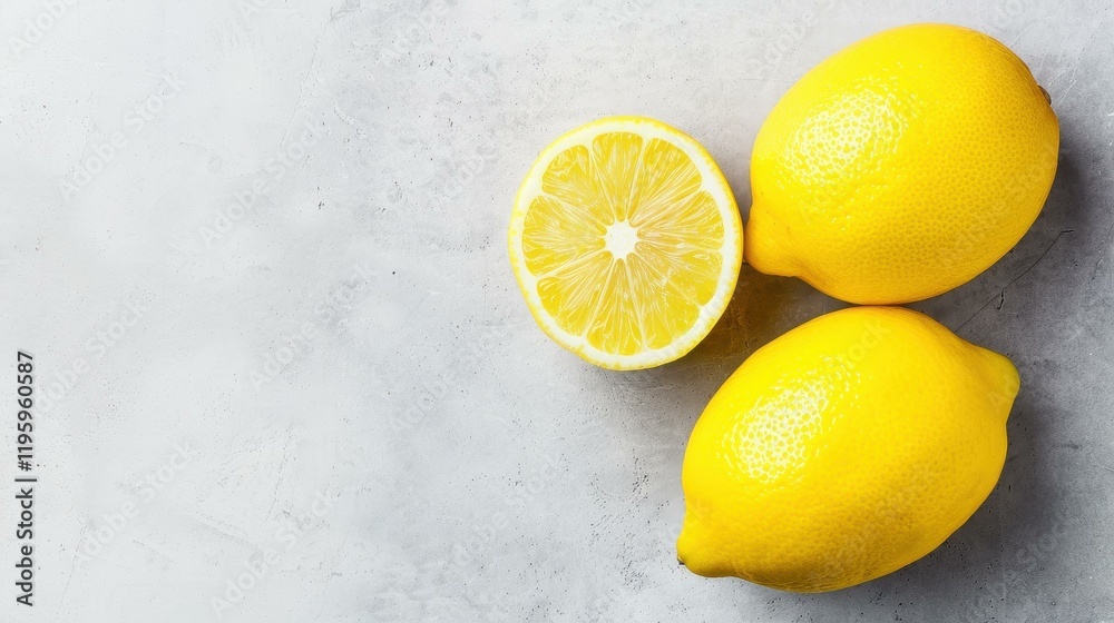 Fresh and zesty lemons contrast beautifully against a sleek gray backdrop, perfect for adding a pop of color. Fresh and zesty lemons contrast beautifully against a sleek gray backdrop, perfect for adding a pop of color.