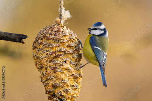 Blaumeise im Herbst, Winter bei der Futtersuche 