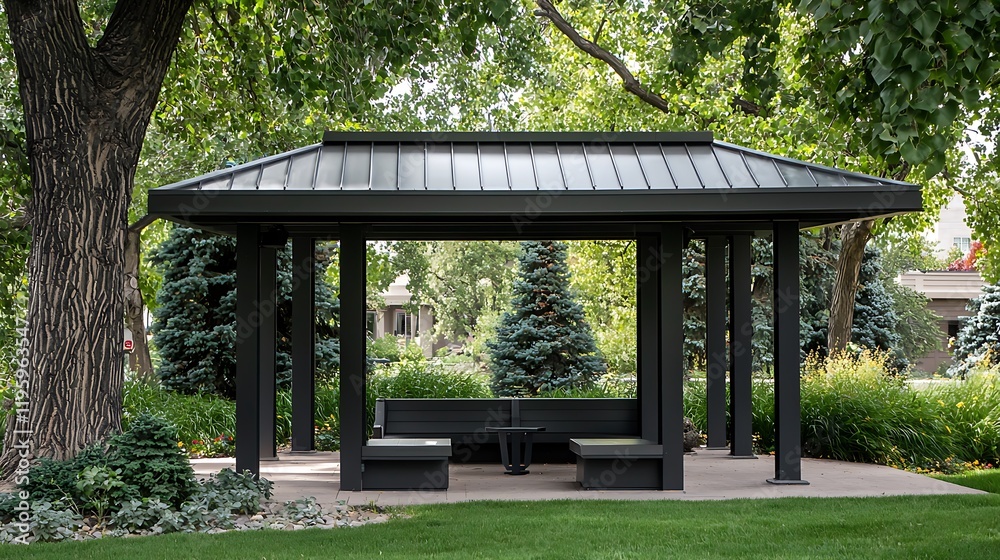 Modern black gazebo garden relaxation outdoor seating Modern black gazebo garden relaxation outdoor seating