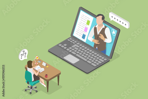 3D Isometric Flat Vector Illustration of Education For Disabled People, Online Teaching And Communication Technologies