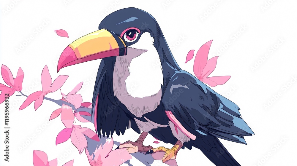 Naklejka premium Colorful Tropical Toucan Bird in Natural Habitat Wide Angle Photo