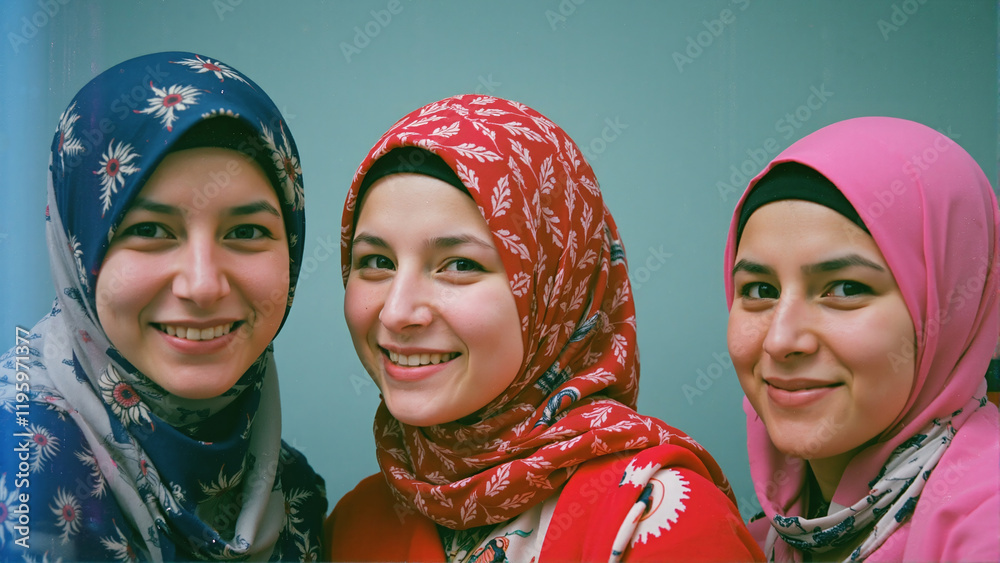 Confident women proudly wear headscarves, embracing cultural identity with warm smiles and graceful dignity Confident women proudly wear headscarves, embracing cultural identity with warm smiles and graceful dignity