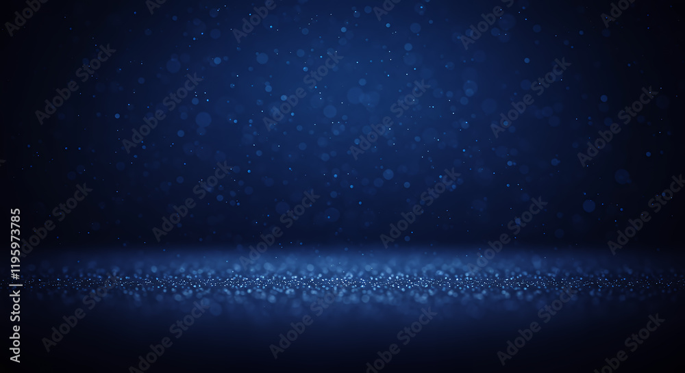 Fototapeta premium Dark Blue Glitter Background with Sparkling Lights and Bokeh Effect