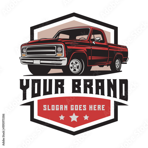 Red pick up truck logo design illustration