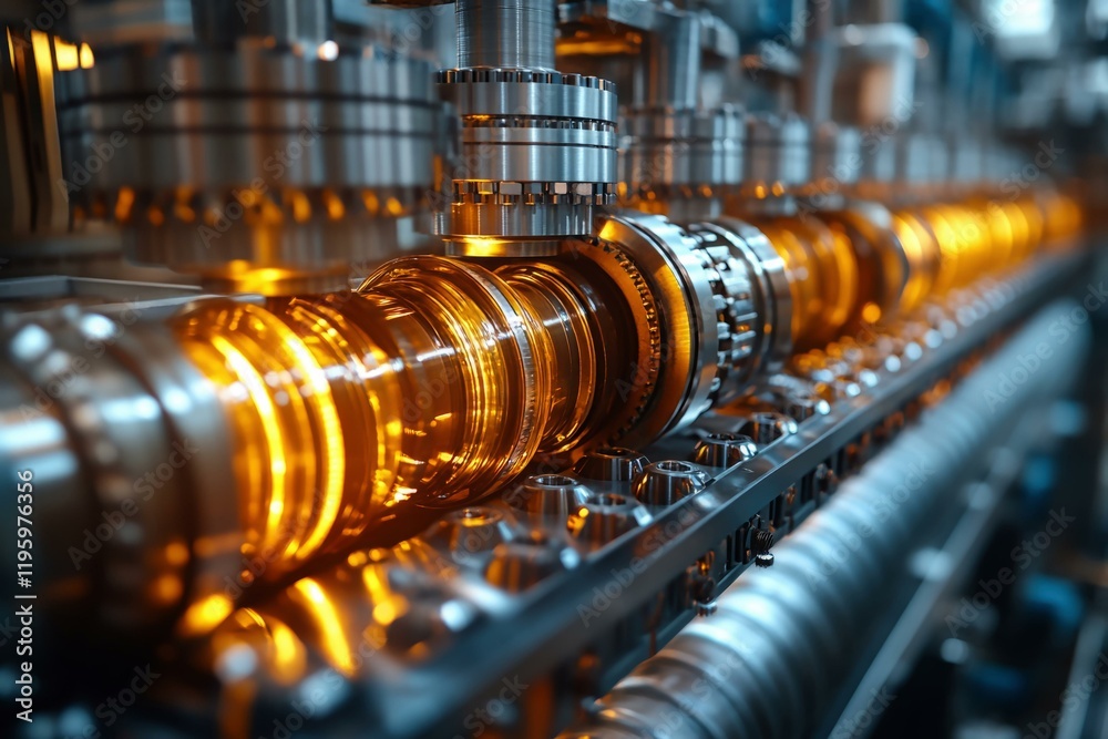 Obraz premium Shiny machinery in oil field industry highlighting mechanical engineering and industrial job profession concepts