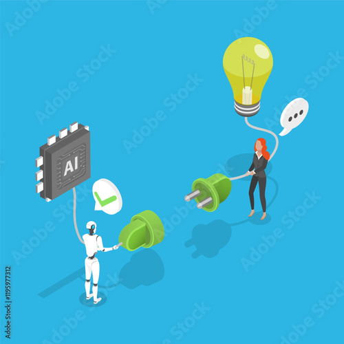 3D Isometric Flat Vector Illustration of Artificial Intelligence, Machine Learning, Neural Networks