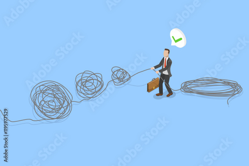 3D Isometric Flat Vector Illustration of Problems Solution, Simplification Process