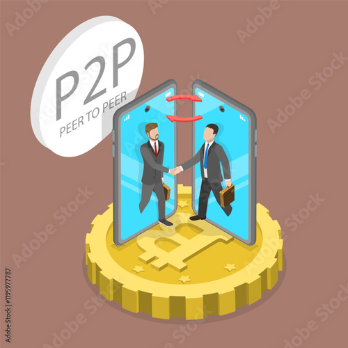 3D Isometric Flat Vector Illustration of P2P, Peer to Peer Trading