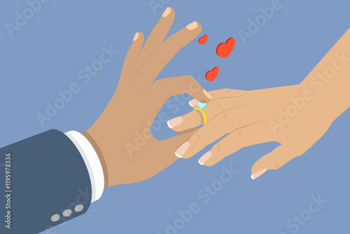 3D Isometric Flat Vector Illustration of Wedding Ceremony, Marriage Regiostration
