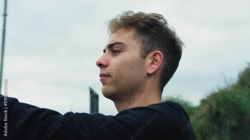 Boy Takes Selfie With Phone Outside In A Park Smiling Boy Takes Selfie With Phone Outside In A Park Smiling