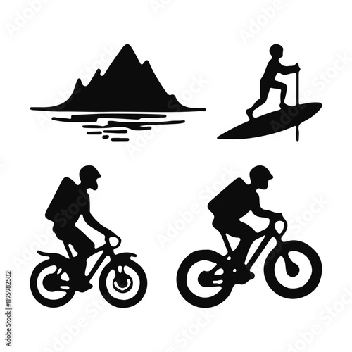Outdoor Adventure Silhouette Icons Set
