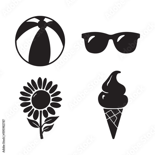 Simple Black and White Summer Icons