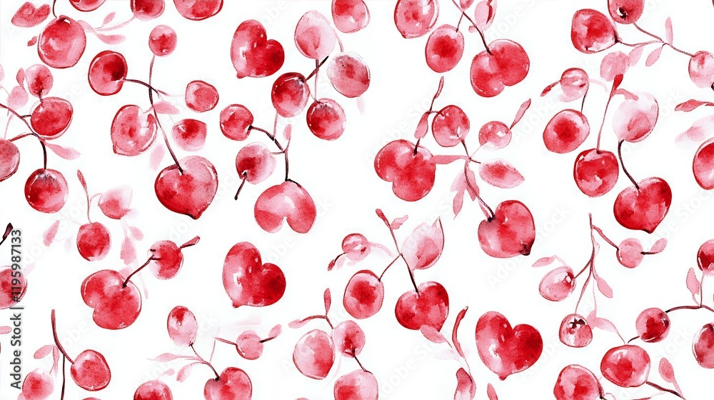Watercolor Red Cherries Seamless Pattern Design Watercolor Red Cherries Seamless Pattern Design