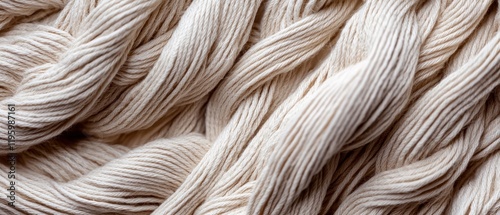 Creamy yarn texture closeup, twisted strands, soft focus background, textile craft