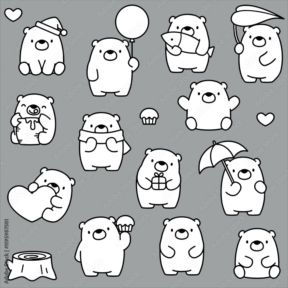Pack cute bear design art sticker