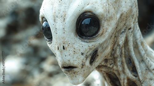 A creepy alien with big eyes stares at the camera photo