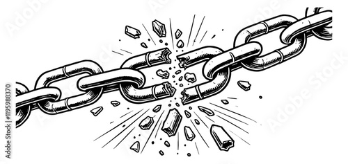 freedom broken chain engraving black and white outline