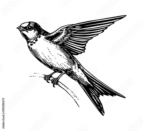 swallow bird engraving black and white outline
