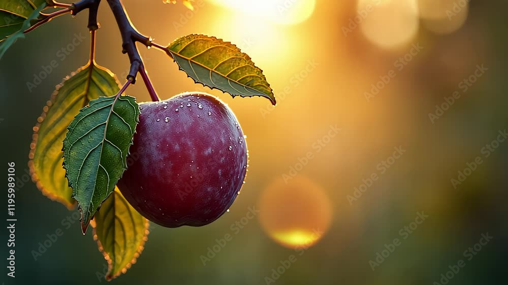 Organic plum fruit with natural purple summer harvest in garden.