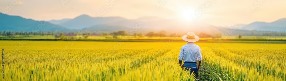 Fototapeta premium A farmer working tirelessly in the fields under the sun, resilience and strength depicted