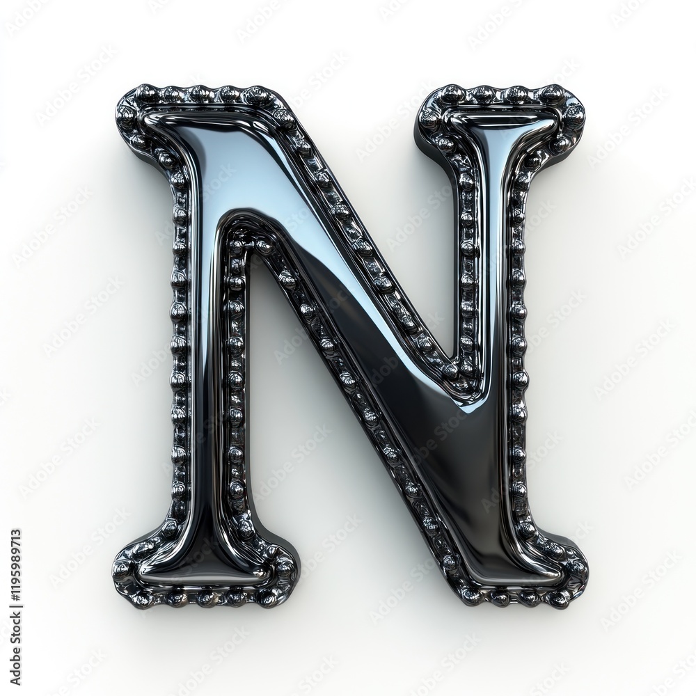 Elegant Black Letter N: 3D Render of a Shiny, Ornate Capital Letter Elegant Black Letter N: 3D Render of a Shiny, Ornate Capital Letter