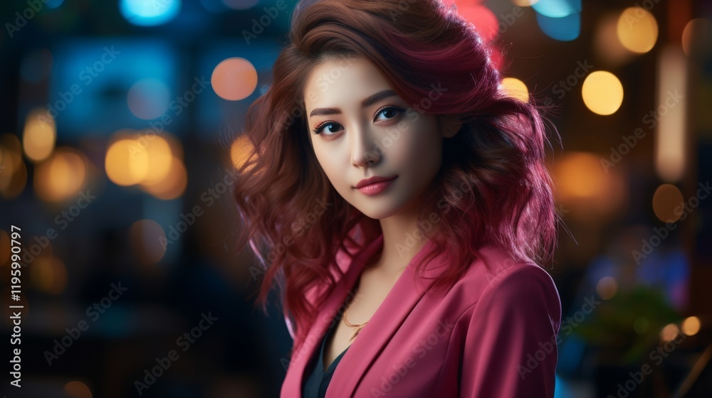 ビジネス美女ポートレートと玉ボケ背景,Generative AI AI画像 ビジネス美女ポートレートと玉ボケ背景,Generative AI AI画像