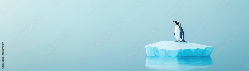 Fototapeta premium A lonely penguin on a shrinking iceberg, minimalist acrylic painting