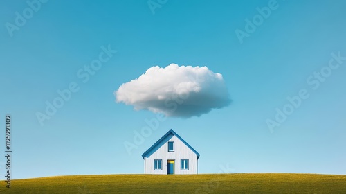 A metaphorical image of a storm cloud representing noise above a tranquil house