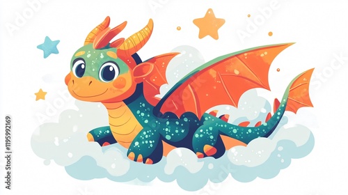 Adorable Mystic Monster Dragon in Cloud - Wide Angle View