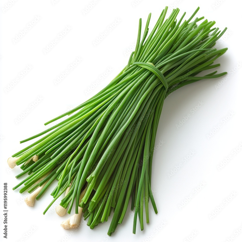 Fresh Bunch of Chives on White Background Fresh Bunch of Chives on White Background