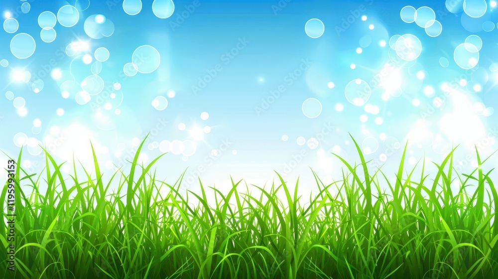 Vibrant Green Grass Against a Sunny Blue Sky Background. Vibrant Green Grass Against a Sunny Blue Sky Background.