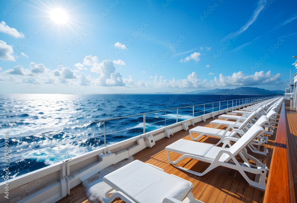 Fototapeta premium Cruise Ship Deck Chairs and Ocean View