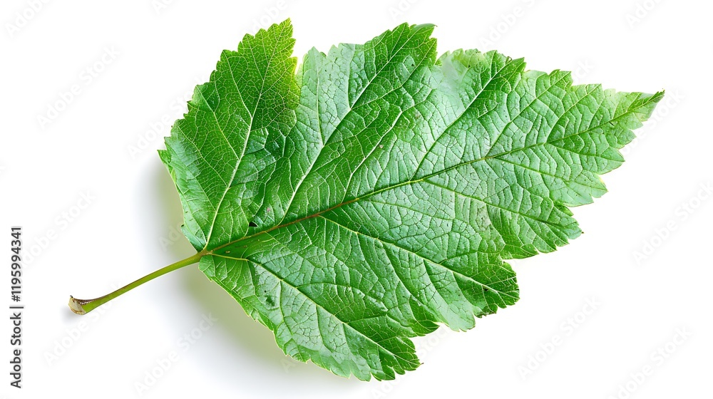 Fototapeta premium A detailed hawthorn leaf, isolated on a white background
