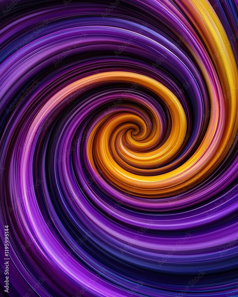 Fototapeta premium A vibrant swirl of purple and yellow colors creates a mesmerizing spiral pattern, evoking a sense of motion and depth.