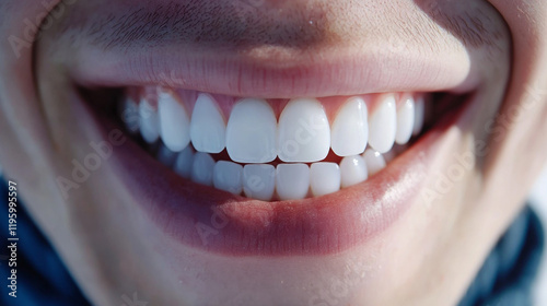 Radiant young male smile with perfect white teeth against solid white background. Perfect for dental, teeth whitening advertisements
