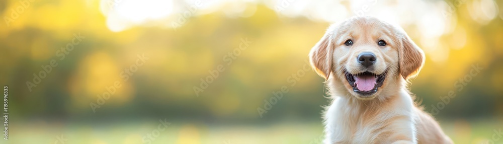 Closeup of golden retriever puppy playing in a sunny park, joyful expression Closeup of golden retriever puppy playing in a sunny park, joyful expression