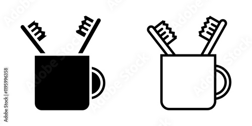 Mug with toothbrush set icon on white background