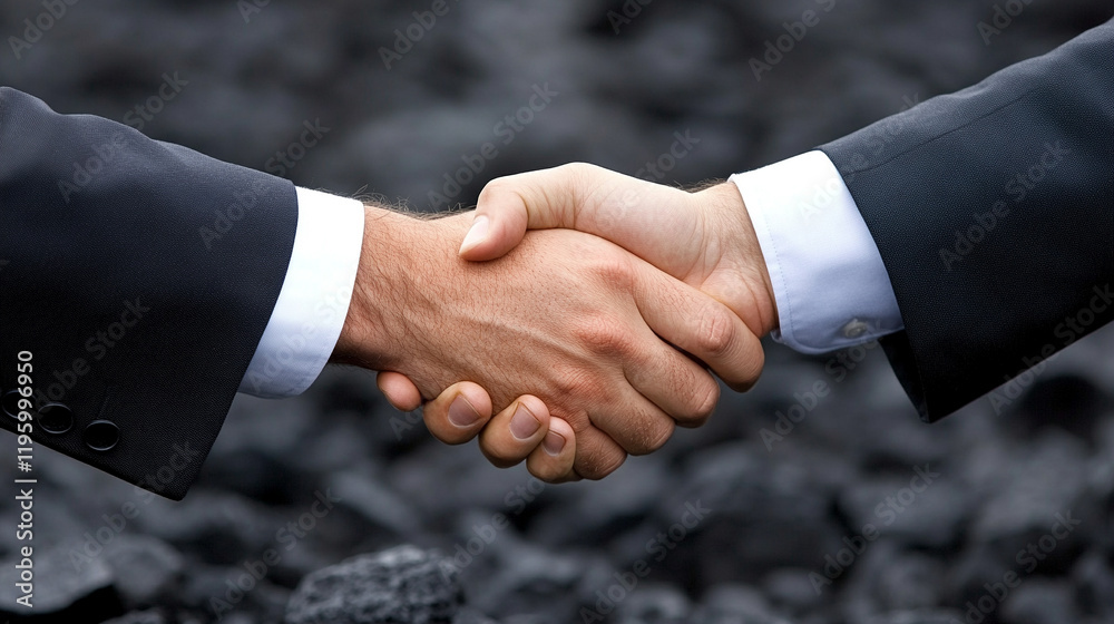 Close-up of two businessmen shaking hands after finalizing a deal in the coal mining industry, capturing a moment of trust, commitment, and successful negotiation with blurred background for focus
Close-up of two businessmen shaking hands after finalizing a deal in the coal mining industry, capturing a moment of trust, commitment, and successful negotiation with blurred background for focus