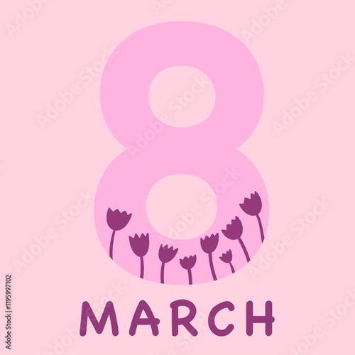 hand drawn postcard, poster for International Women's Day, March 8th.

