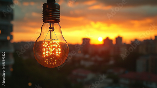 A glowing innovative light bulb symbolizing creativity and new ideas set against a blurred data-driven background in neutral tones representing the fusion of technology and inspiration

 photo