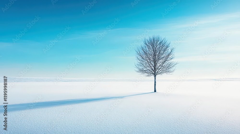 Shadow of a single tree on a vast snowy plain, minimalist and tranquil vibe Shadow of a single tree on a vast snowy plain, minimalist and tranquil vibe