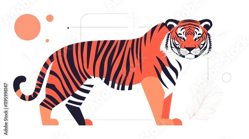 Tiger standing in a white abstract background, can be used for animal theme designs photo