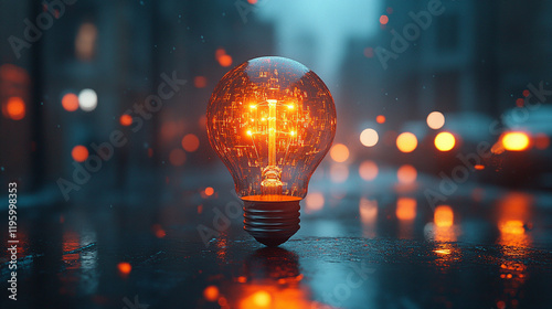 A glowing innovative light bulb symbolizing creativity and new ideas set against a blurred data-driven background in neutral tones representing the fusion of technology and inspiration

 photo