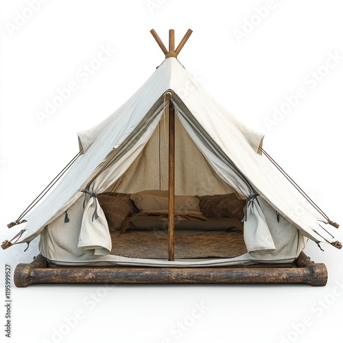 Rustic Canvas Teepee Tent on Wooden Platform