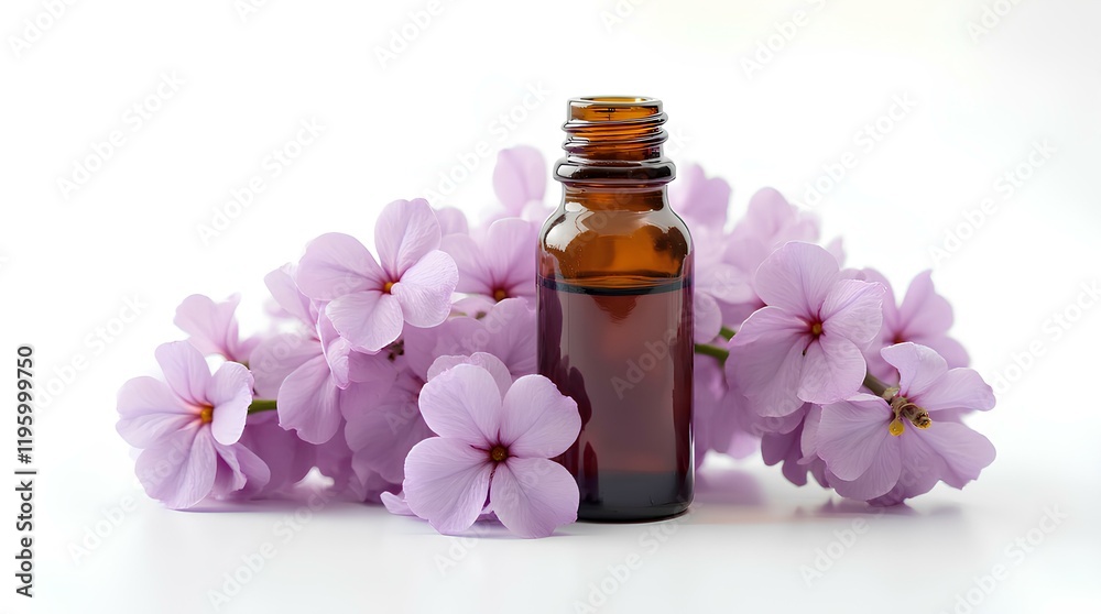 Essential oil made from lilac on a white background, spa still life with flowers, fresh essential and herbal medicative bottle, aromatherapy natural healthy relaxation plant treatment wellbeing care Essential oil made from lilac on a white background, spa still life with flowers, fresh essential and herbal medicative bottle, aromatherapy natural healthy relaxation plant treatment wellbeing care