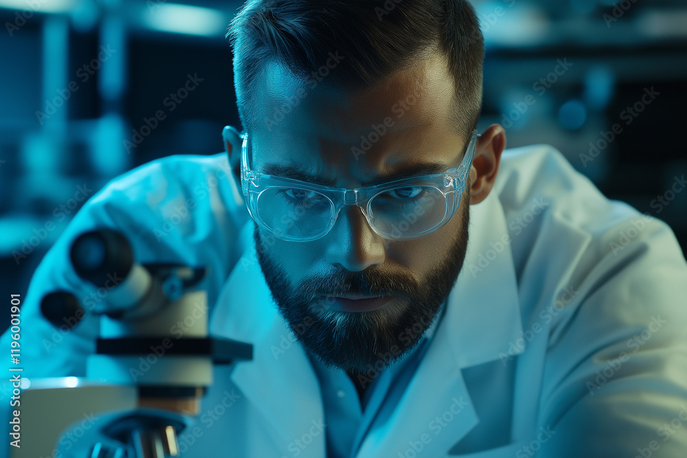 Medical Research Laboratory: Scientist Using Micropipette to Analyze Samples Under Microscope. Advanced Scientific Lab for Medicine, Biotechnology.